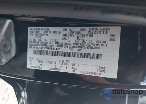 2017 Ford Escape S z USA, uszkodzony, nr VIN 1FMCU0F73HUE29462
